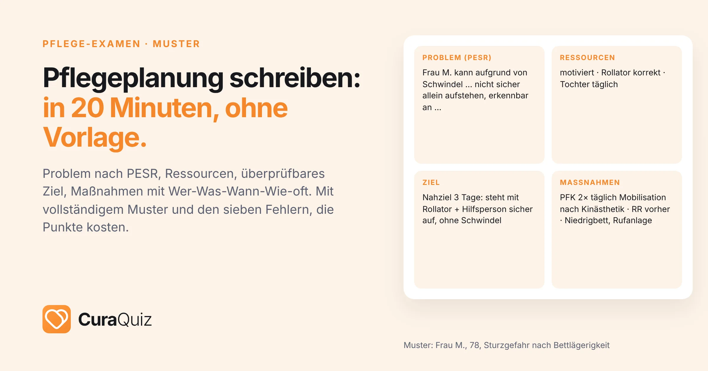 Pflegeplanung schreiben: vier Spalten – Pflegeproblem nach PESR, Ressourcen, Ziele und Maßnahmen