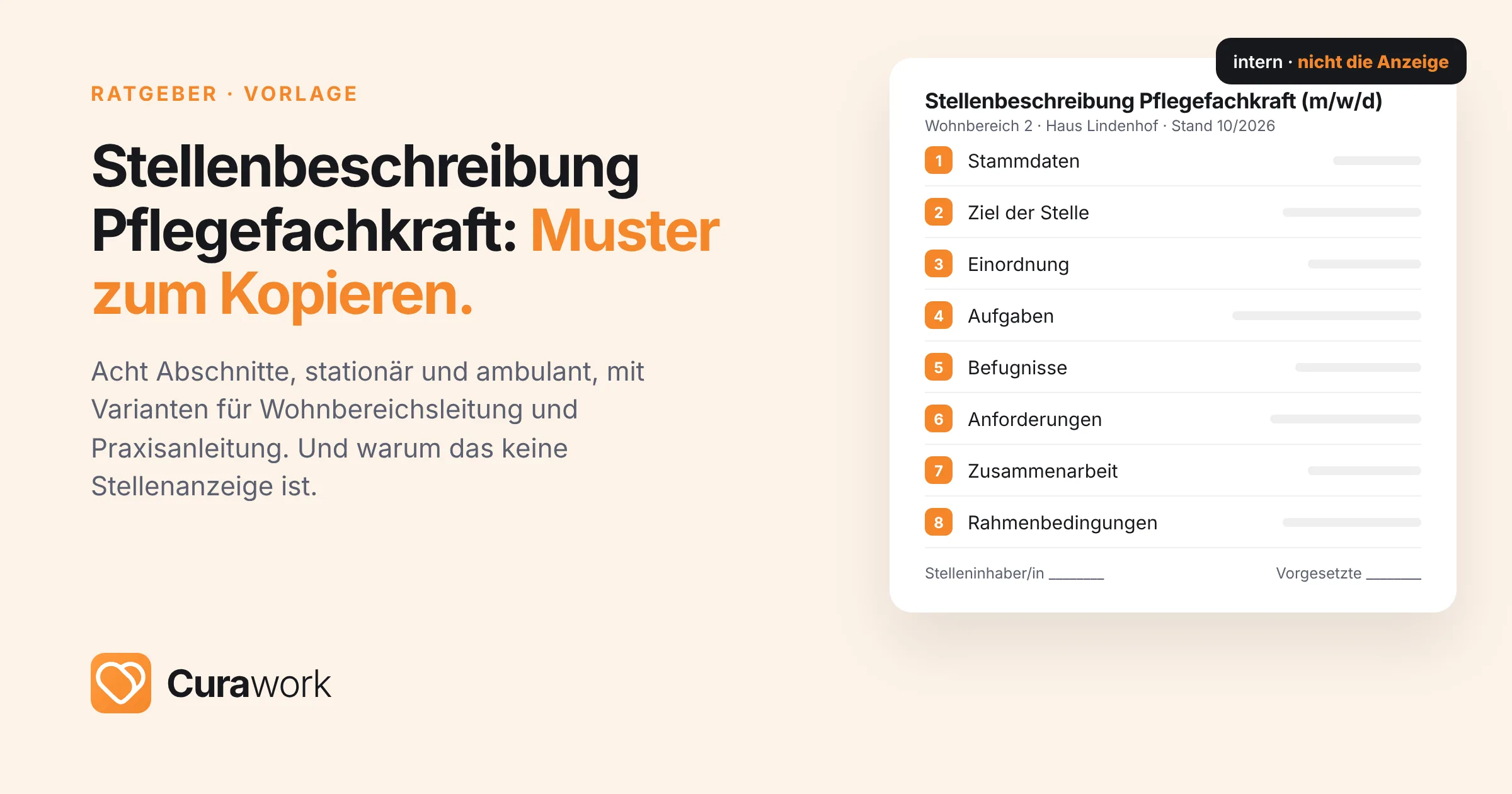 Stellenbeschreibung Pflegefachkraft: Muster mit acht Abschnitten zum Kopieren und Anpassen